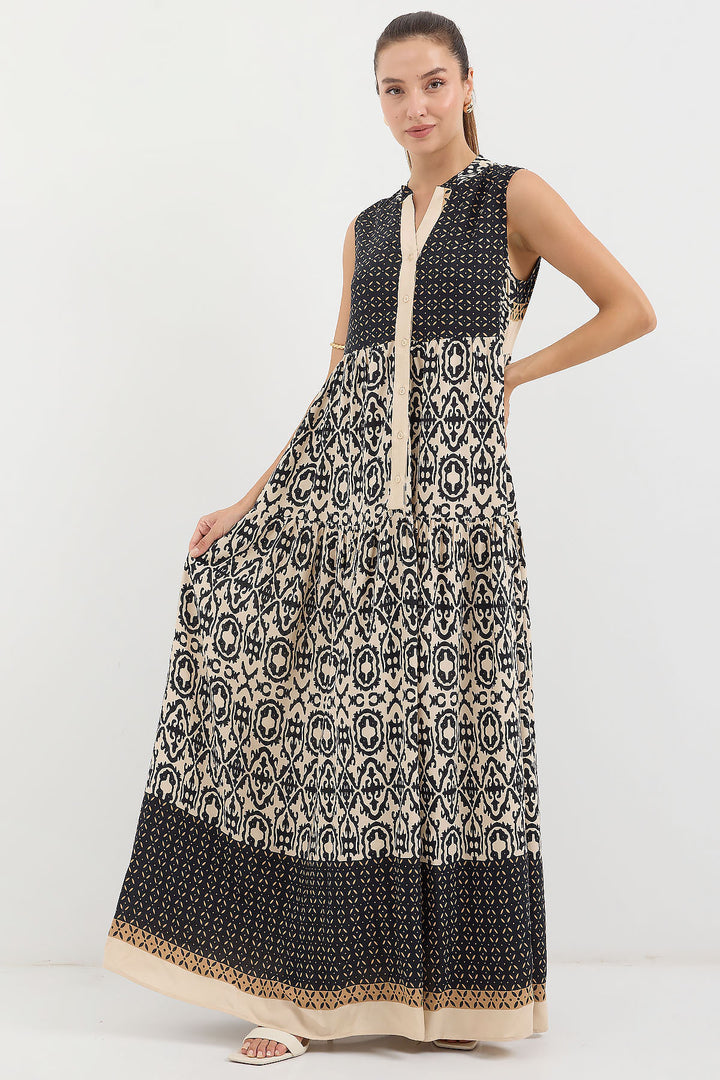 Bigdart 2515 Robe en viscose sans manches à motifs - Noir