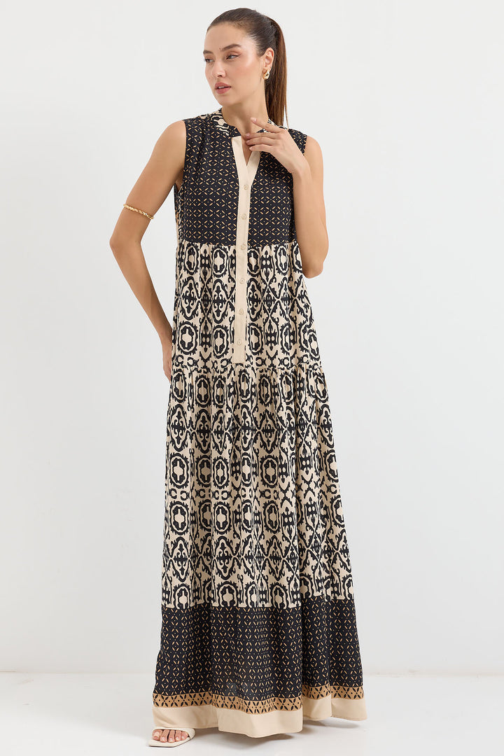 Bigdart 2515 Robe en viscose sans manches à motifs - Noir