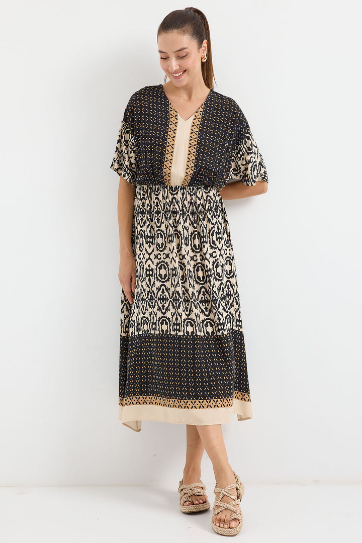 Bigdart Robe Viscose à Manches Courtes à Motifs 2517 - Noir