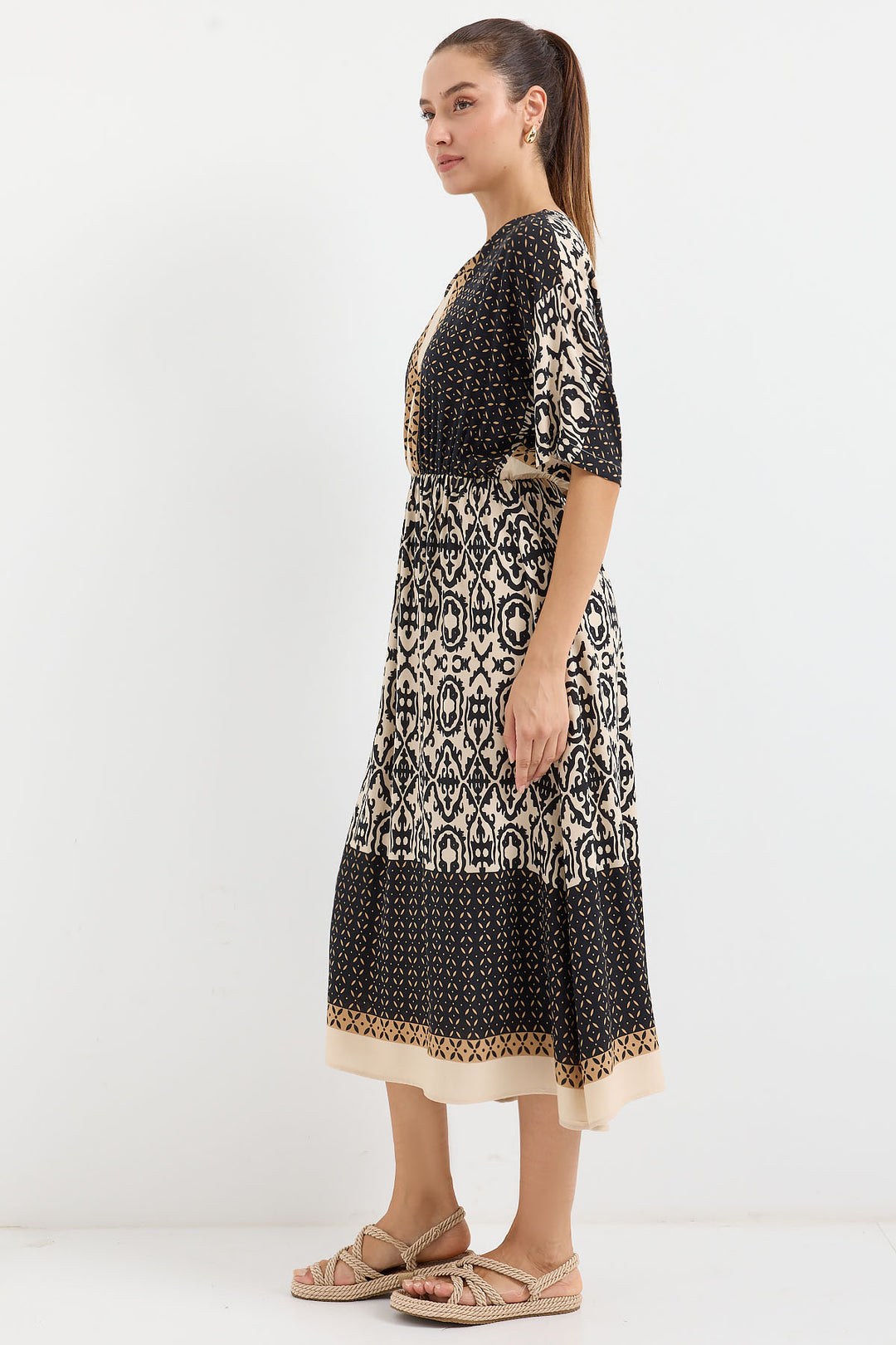 Bigdart Robe Viscose à Manches Courtes à Motifs 2517 - Noir