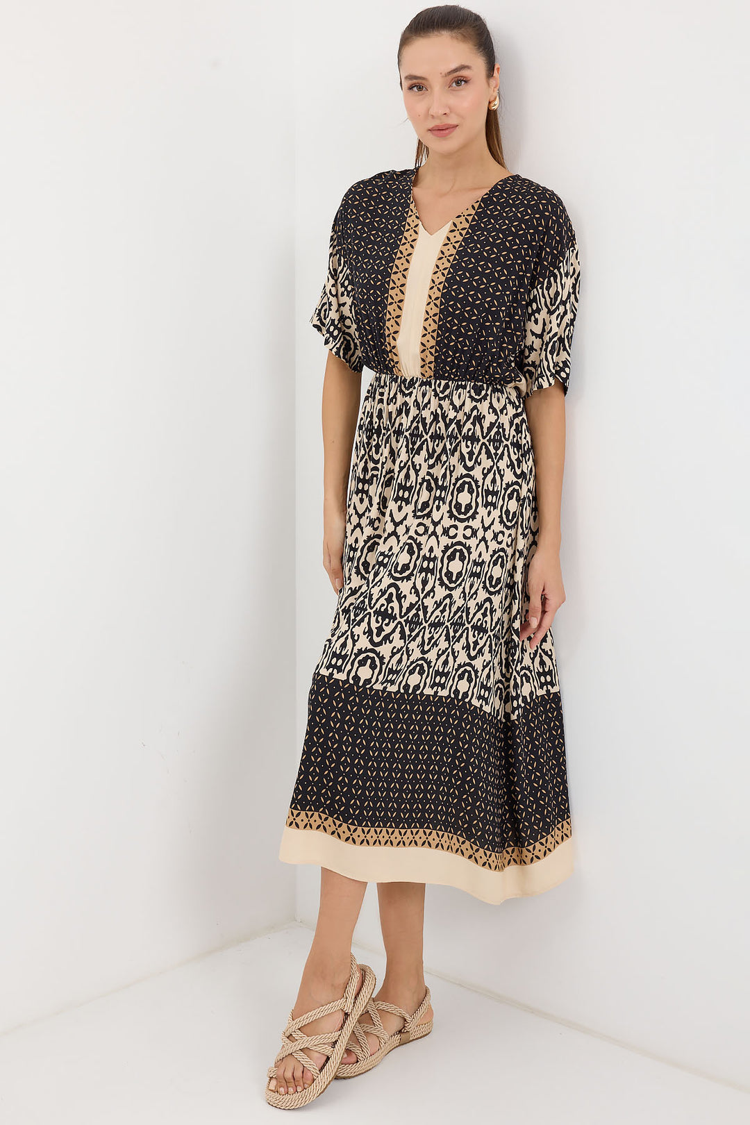 Bigdart 2517 Robe en Viscose à Manches Courtes Imprimée - Noir