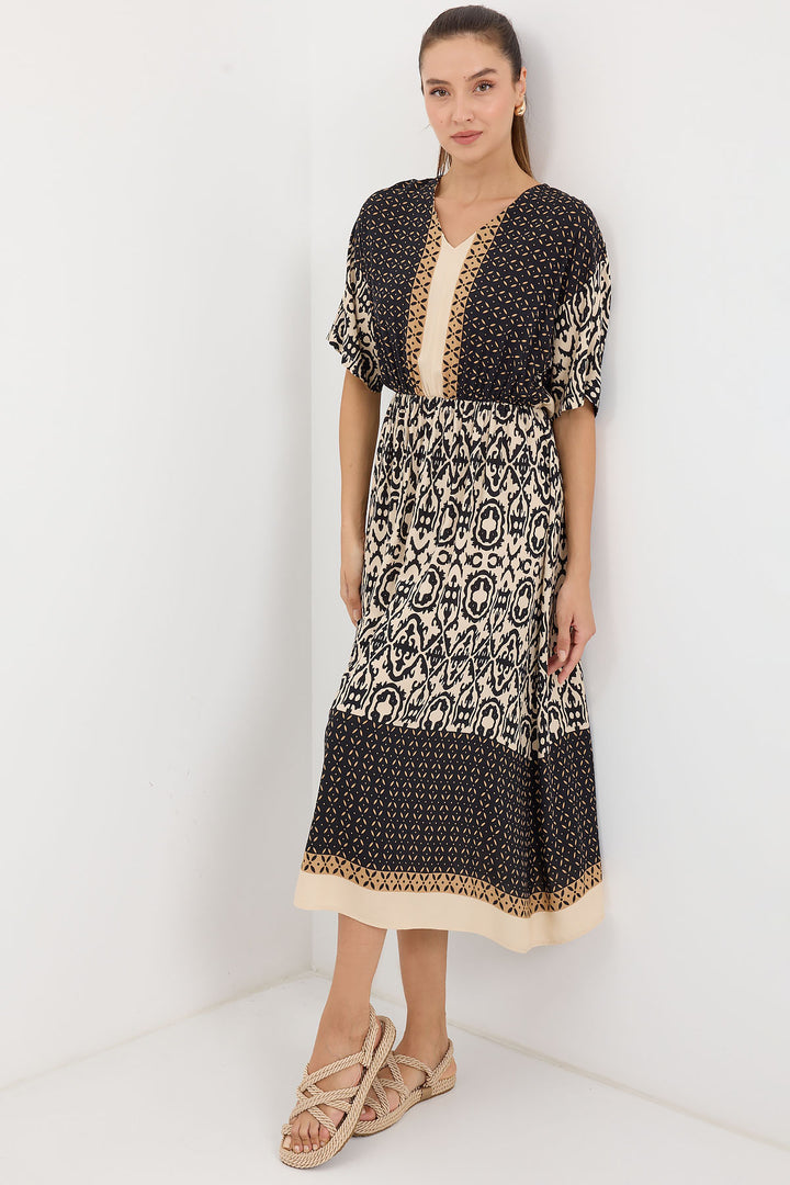 Bigdart 2517 Robe en Viscose à Manches Courtes Imprimée - Noir
