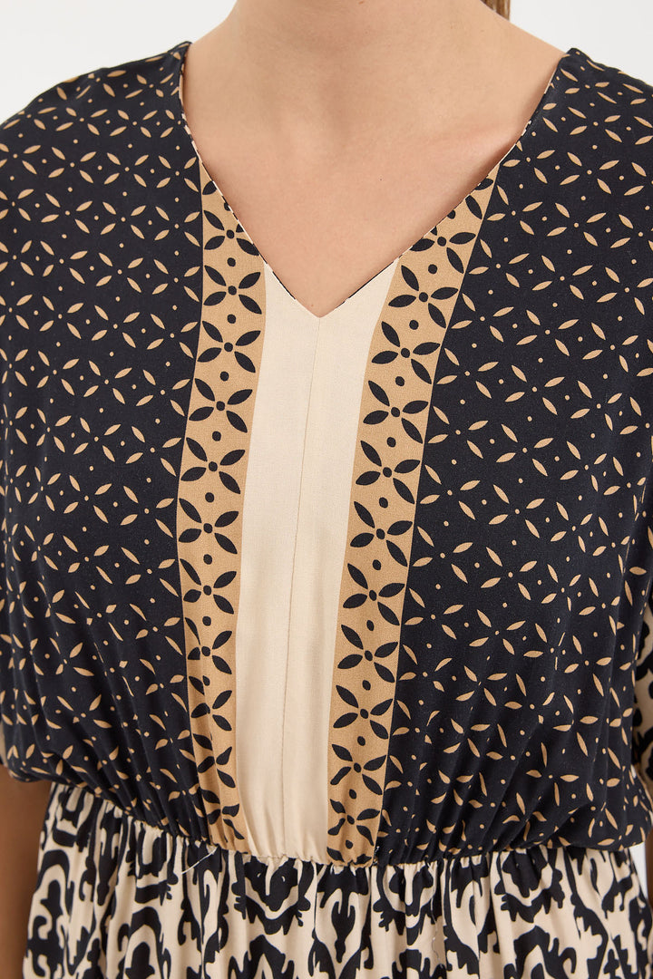 Bigdart Robe Viscose à Manches Courtes à Motifs 2517 - Noir
