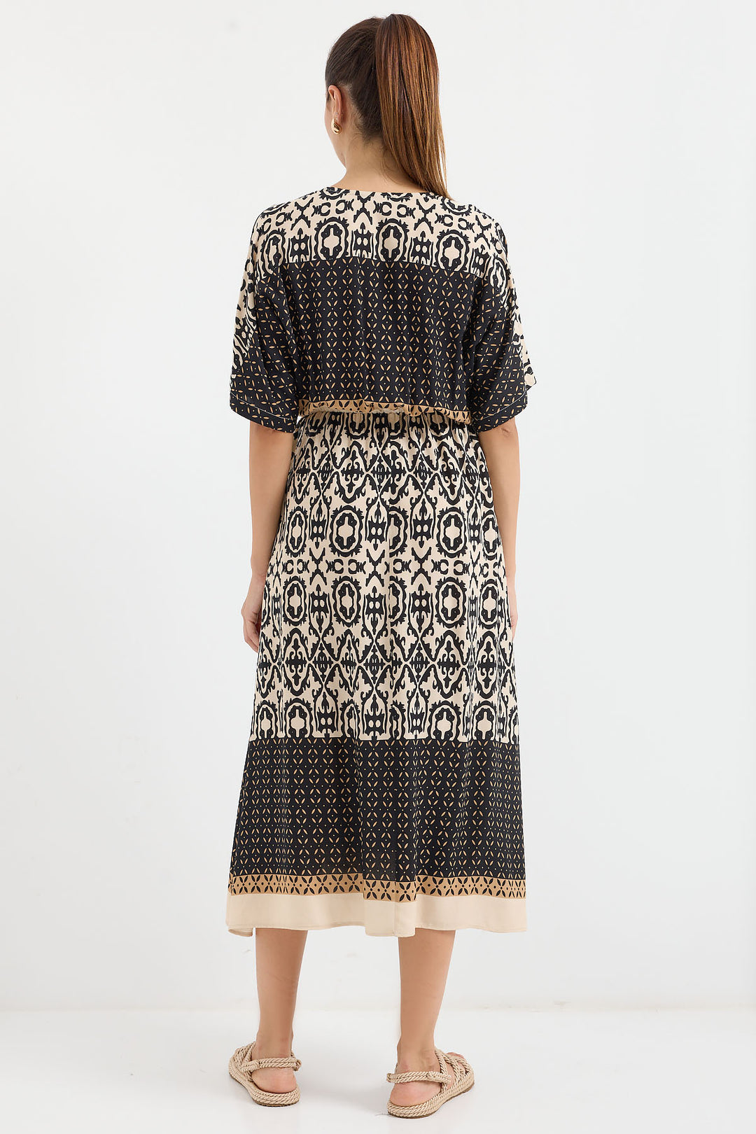 Bigdart Robe Viscose à Manches Courtes à Motifs 2517 - Noir
