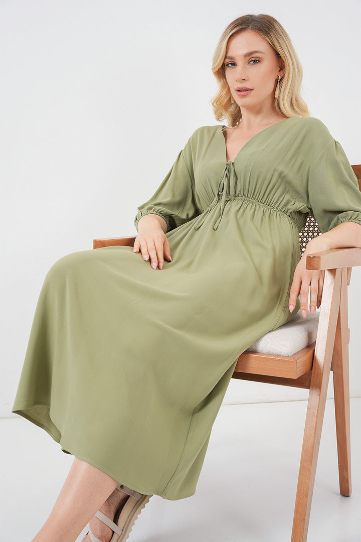 Bigdart Robe à col en V avec taille froncée pour femme 2570 - çağla