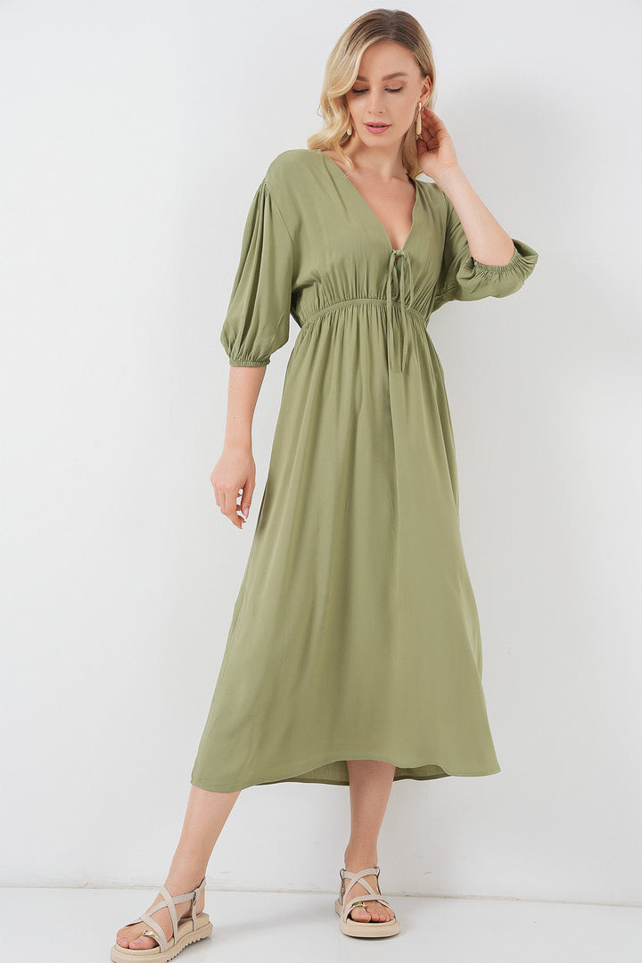 Bigdart Robe à col en V avec taille froncée pour femme 2570 - çağla