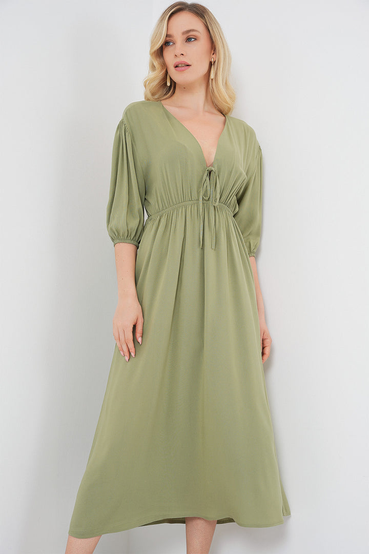 Bigdart Robe à col en V avec taille froncée pour femme 2570 - çağla