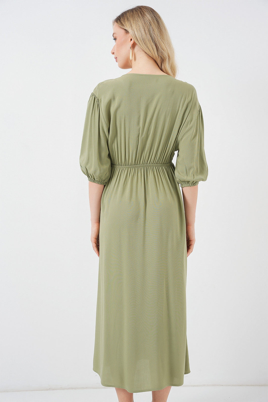 Bigdart Robe à col en V avec taille froncée pour femme 2570 - çağla
