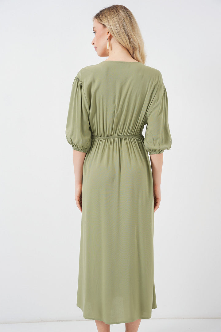 Bigdart Robe à col en V avec taille froncée pour femme 2570 - çağla