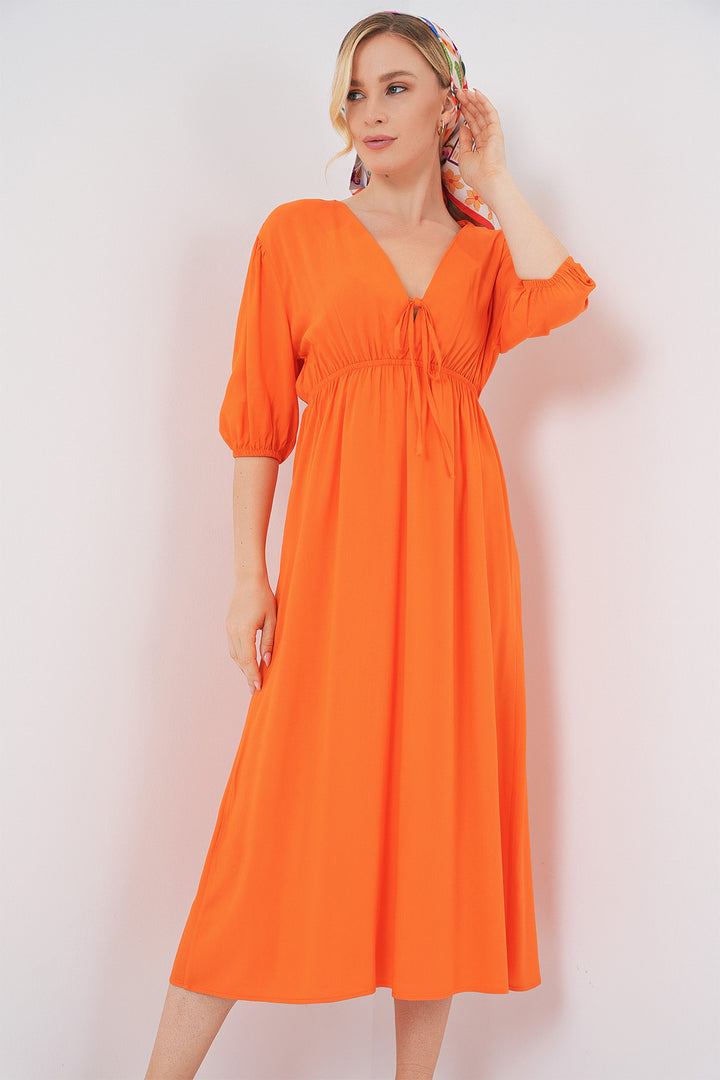 Bigdart Robe à décolleté en V avec taille froncée 2570 - Orange