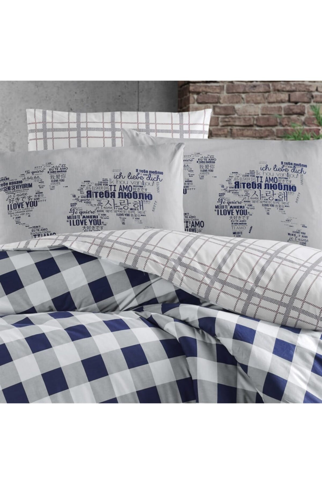 Maxhomen Ensemble de literie en coton simple Edmon Bleu marine - Bleu-Blanc