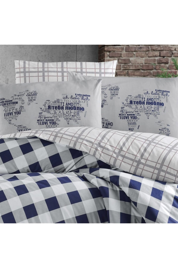Maxhomen Ensemble de literie en coton simple Edmon Bleu marine - Bleu-Blanc