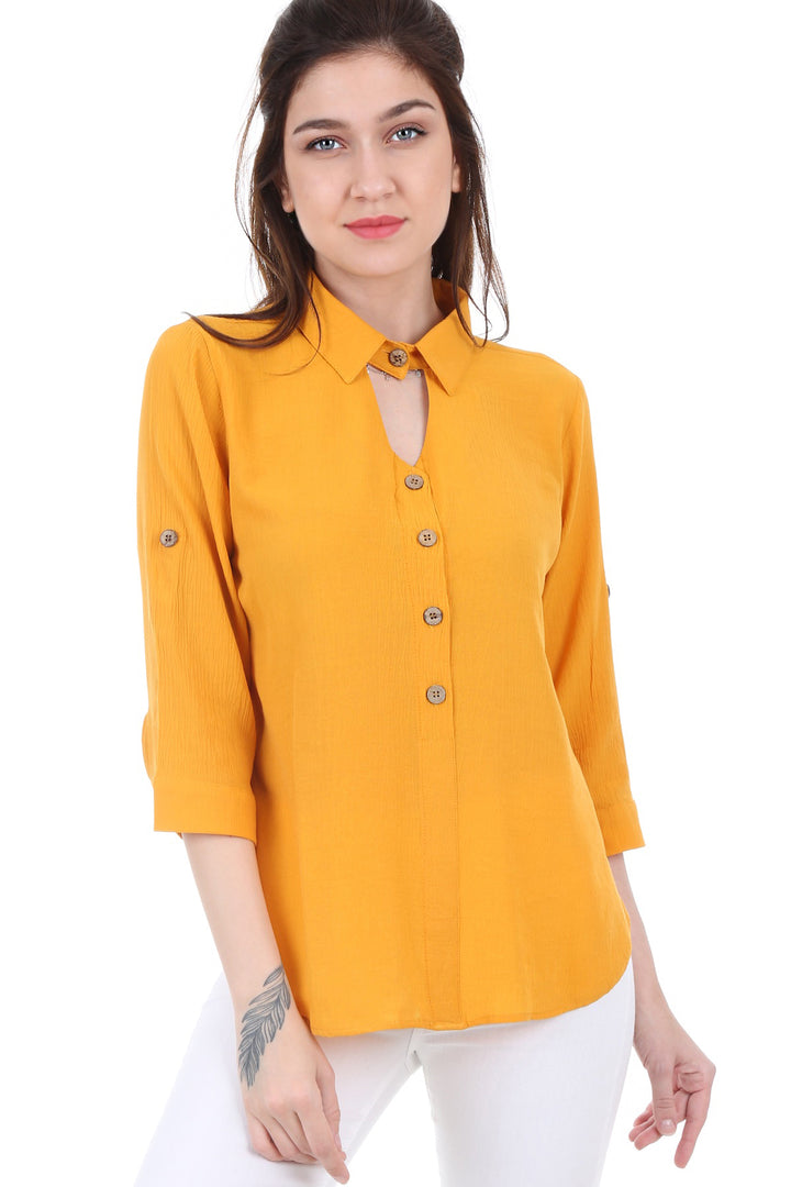 Bigdart 3658 CHEMISIER BOUTONNÉ EN BOIS COL CHEMISE - moutarde