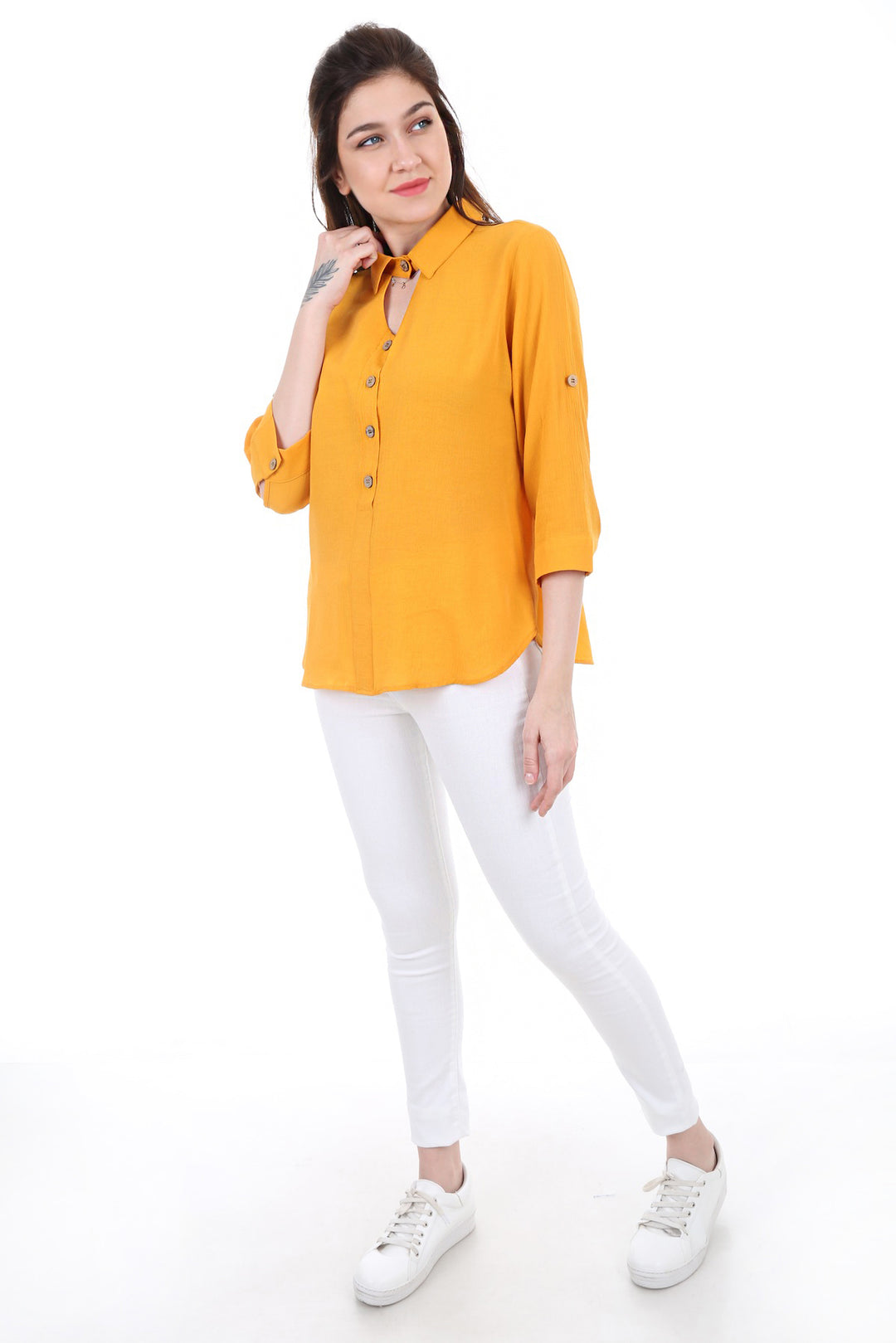 Bigdart 3658 CHEMISIER BOUTONNÉ EN BOIS COL CHEMISE - moutarde