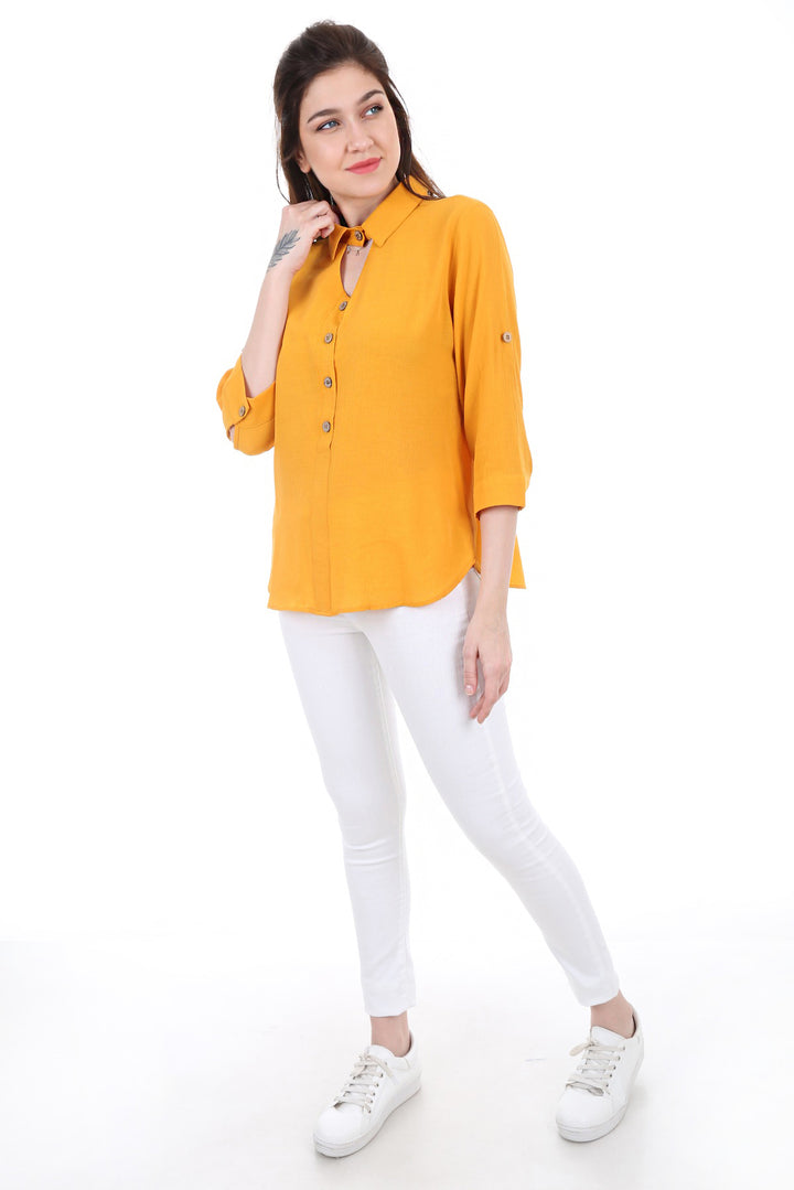Bigdart 3658 CHEMISIER BOUTONNÉ EN BOIS COL CHEMISE - moutarde