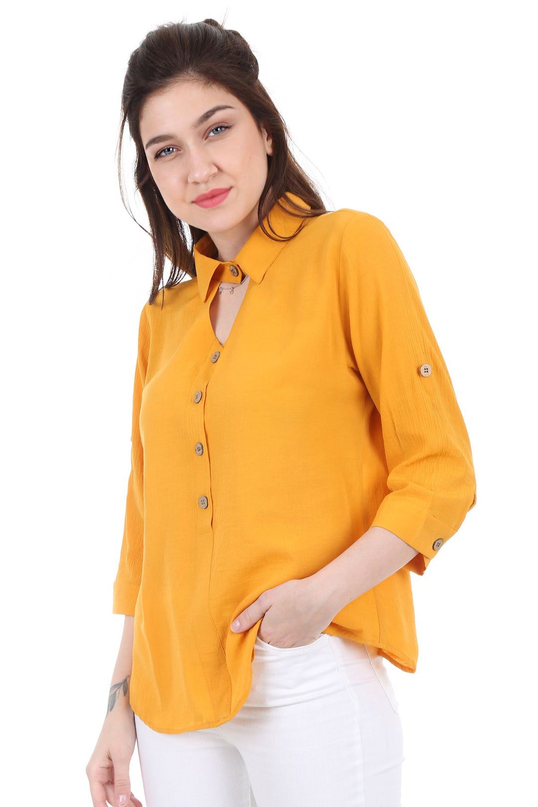 Bigdart 3658 CHEMISIER BOUTONNÉ EN BOIS COL CHEMISE - moutarde