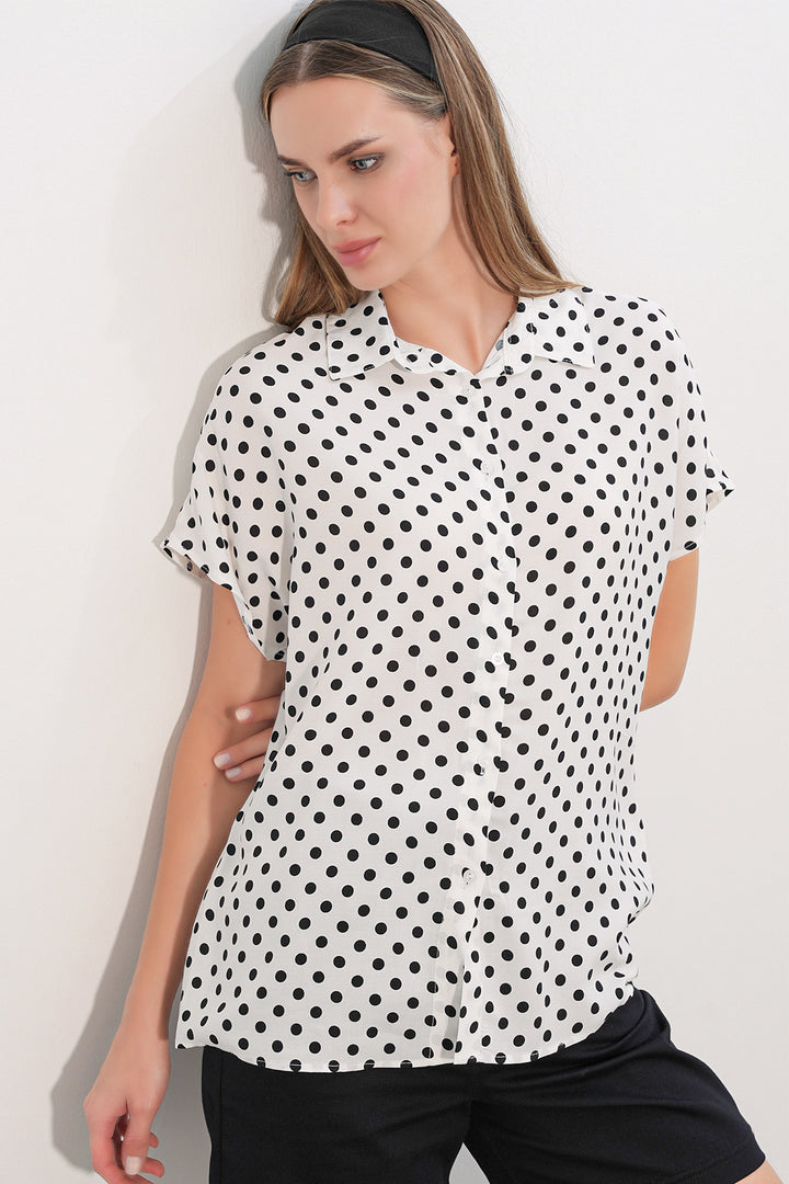 Bigdart 3711 Chemisier à Pois à Manches Courtes Femme - a.Blanc