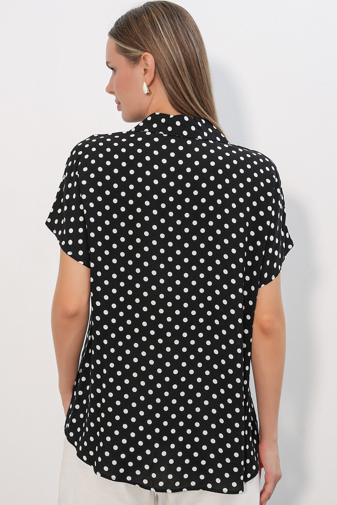 Bigdart 3711 Chemisier à Pois à Manches Courtes Femme - a.Noir
