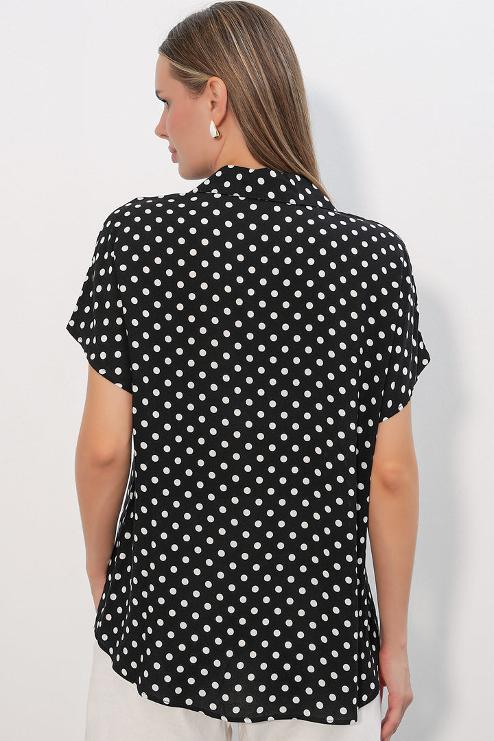 Bigdart 3711 Chemisier à Pois à Manches Courtes Femme - a.Noir