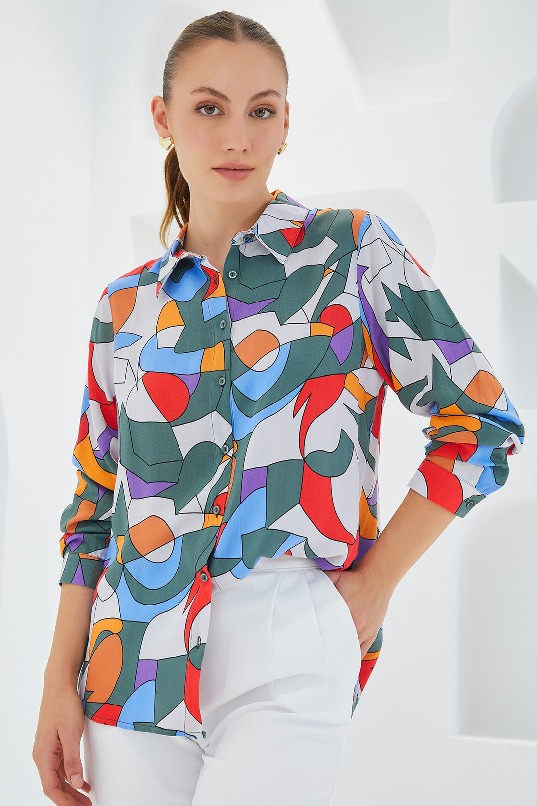 Bigdart 3721 Chemise à motifs graphiques - E.Haki
