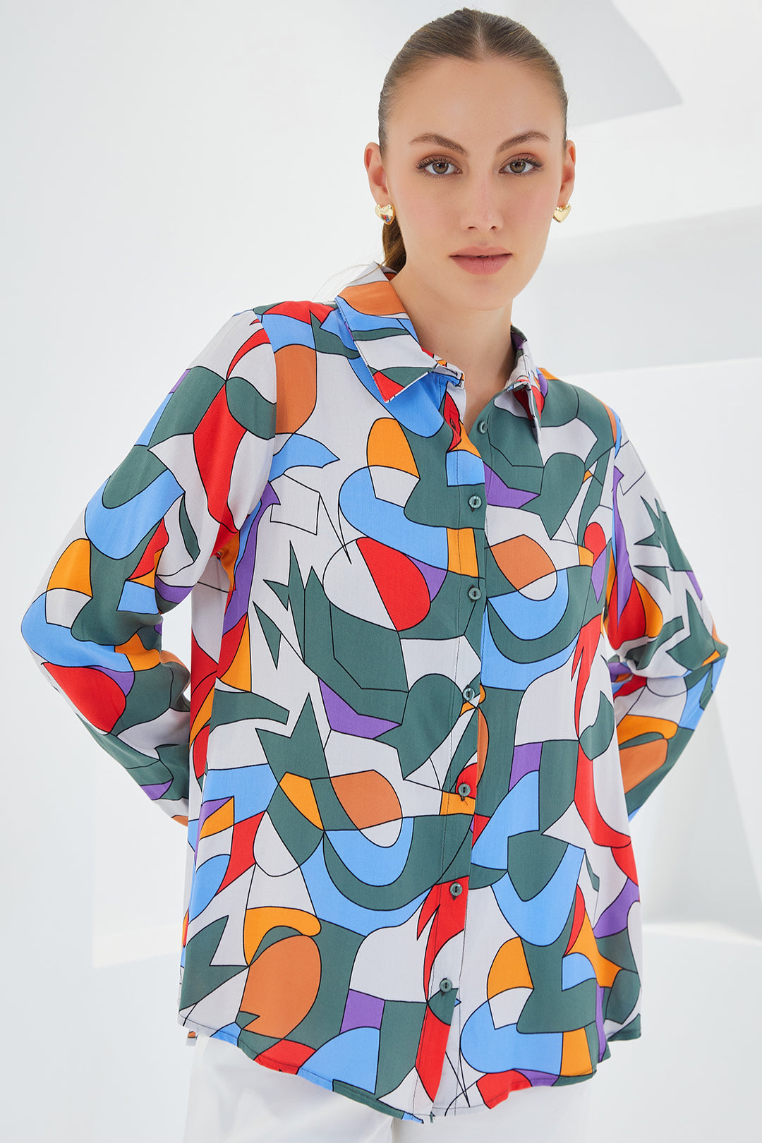 Bigdart 3721 Chemise à motifs graphiques - E.Haki