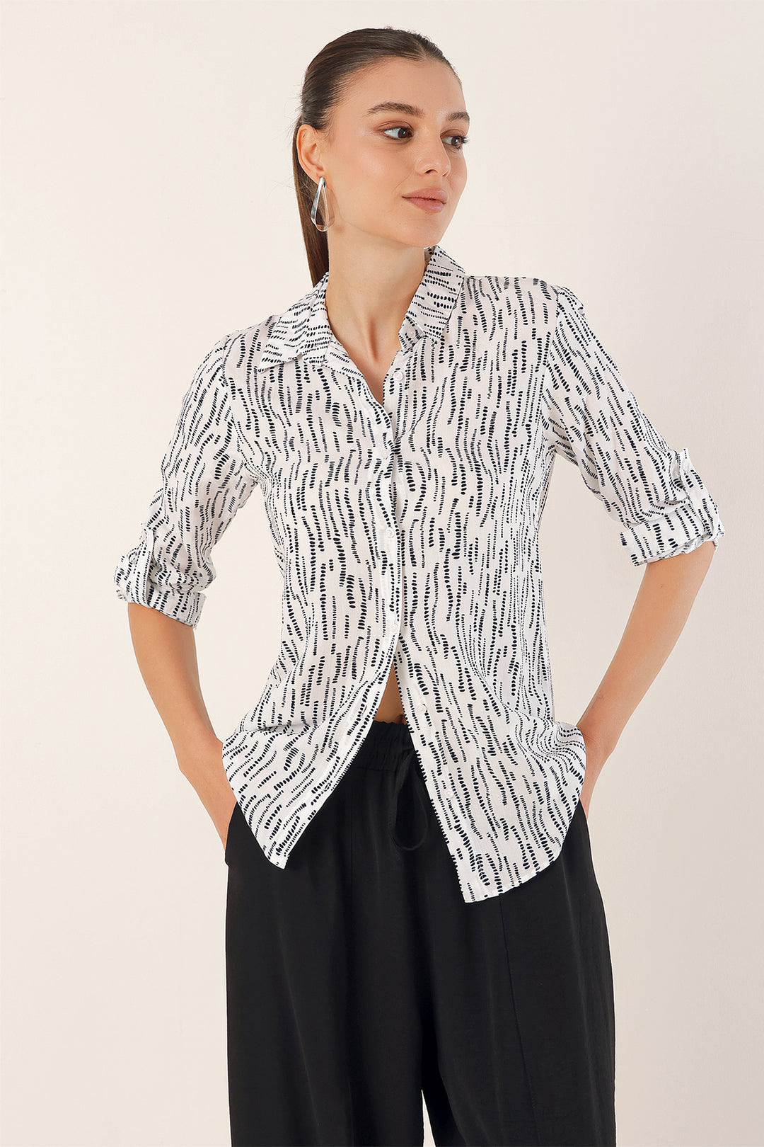 Bigdart Chemise à motif graphique 3721 - Blanc cassé