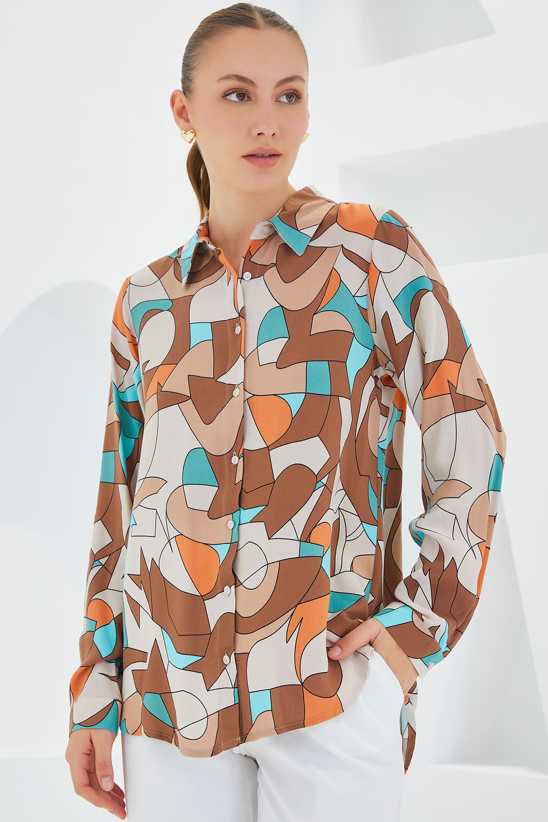 Bigdart Chemise à motifs graphiques 3721 - Crème Marron