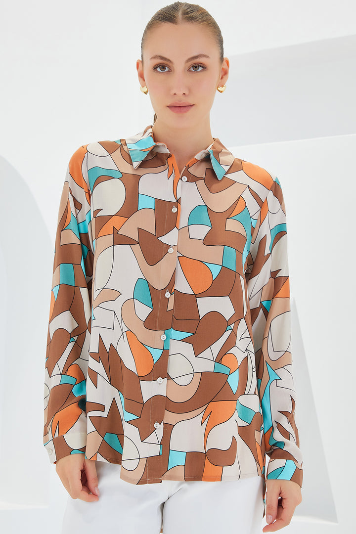 Bigdart Chemise à motifs graphiques 3721 - Crème Marron