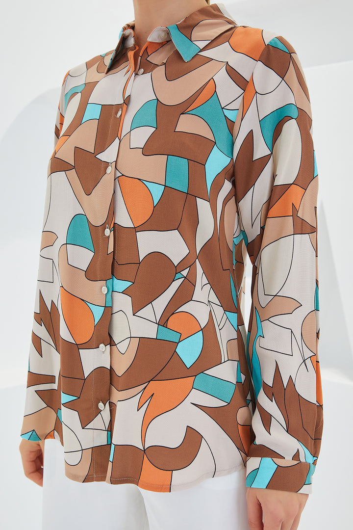 Bigdart Chemise à motifs graphiques 3721 - Crème Marron