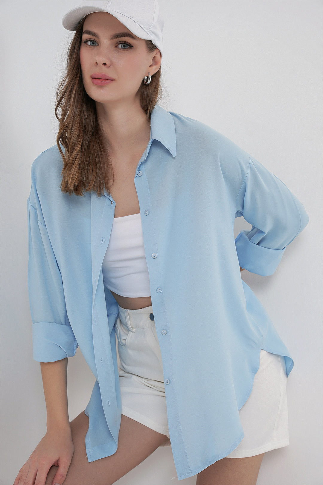 Bigdart Chemise en viscose oversize pour femme 3785 - Bleu clair