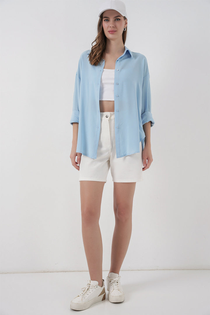 Bigdart Chemise en viscose oversize pour femme 3785 - Bleu clair