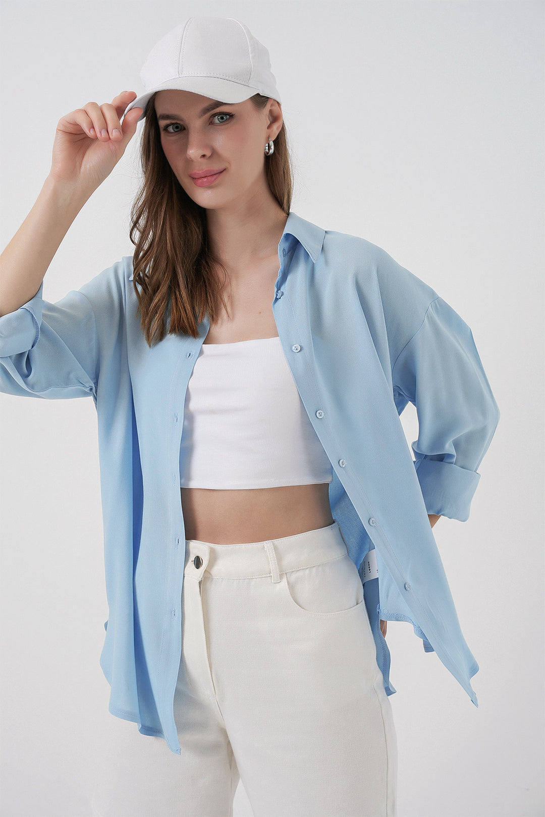 Bigdart Chemise en viscose oversize pour femme 3785 - Bleu clair