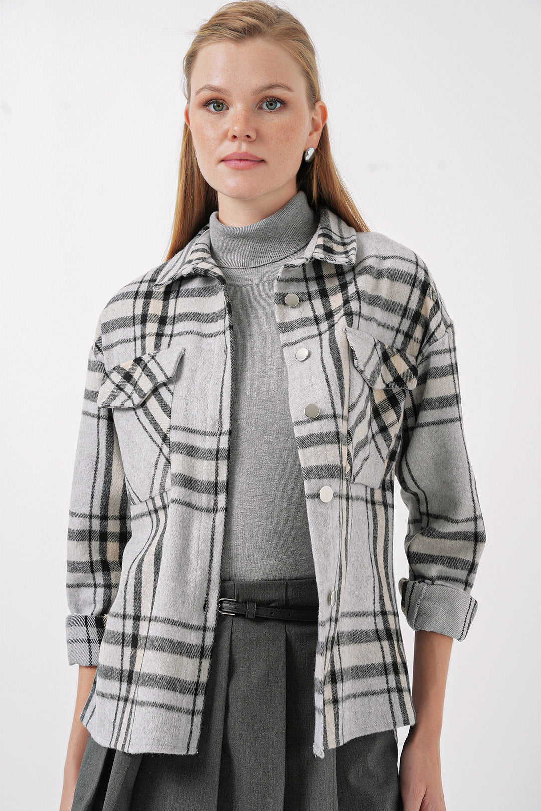 Bigdart 3854 Chemise à carreaux à double poche - Gris clair