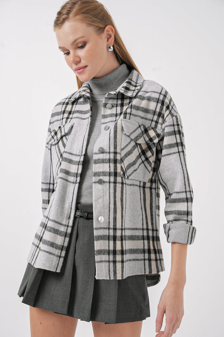 Bigdart 3854 Chemise à carreaux à double poche - Gris clair