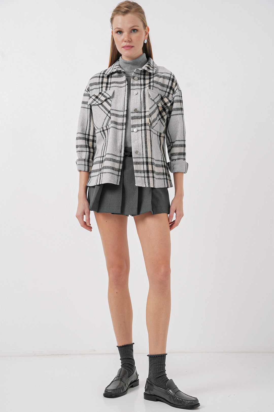 Bigdart 3854 Chemise à carreaux à double poche - Gris clair