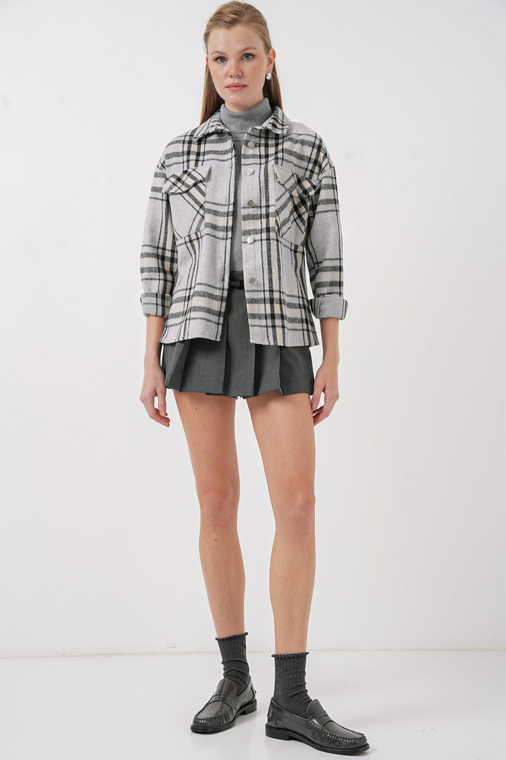Bigdart 3854 Chemise à carreaux à double poche - Gris clair