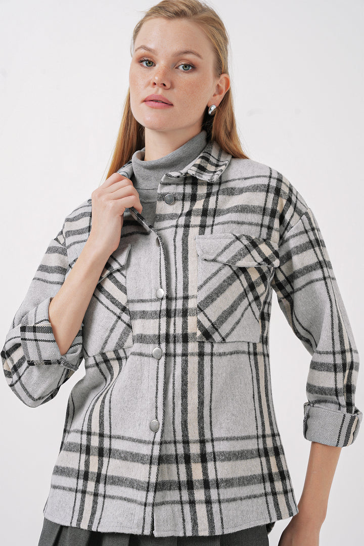 Bigdart 3854 Chemise à carreaux à double poche - Gris clair