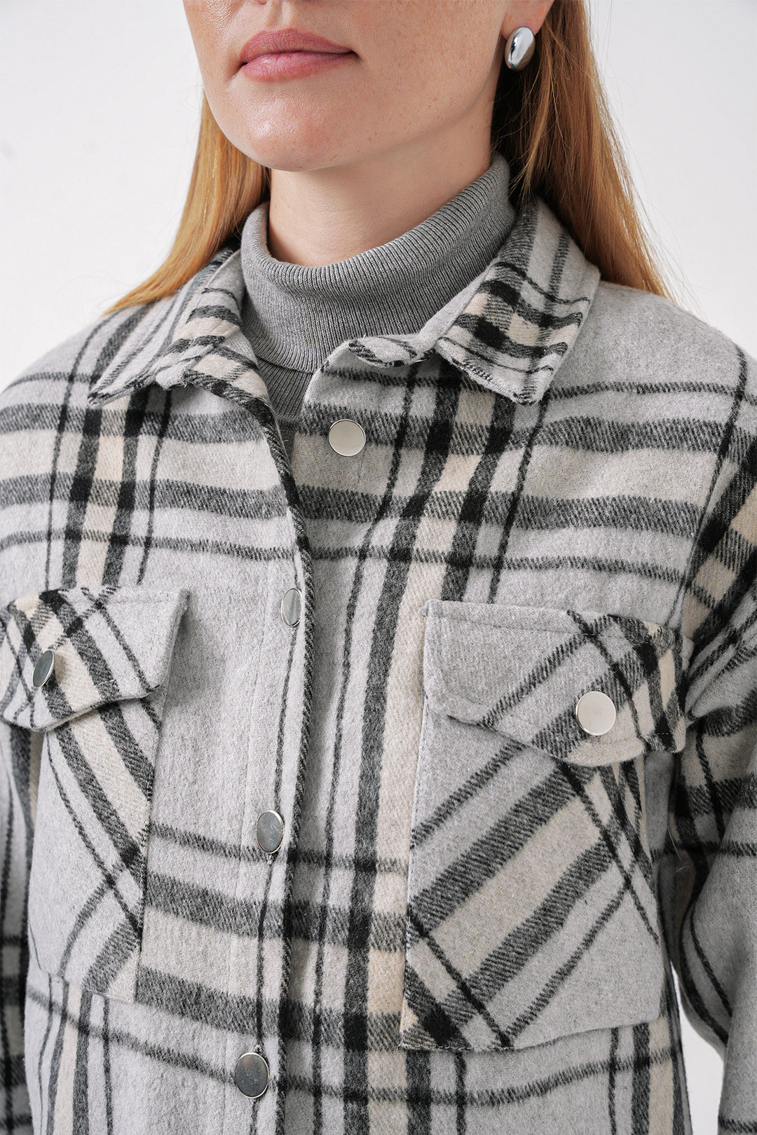 Bigdart 3854 Chemise à carreaux à double poche - Gris clair