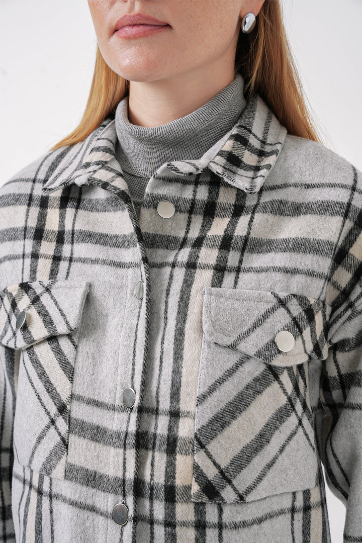 Bigdart 3854 Chemise à carreaux à double poche - Gris clair