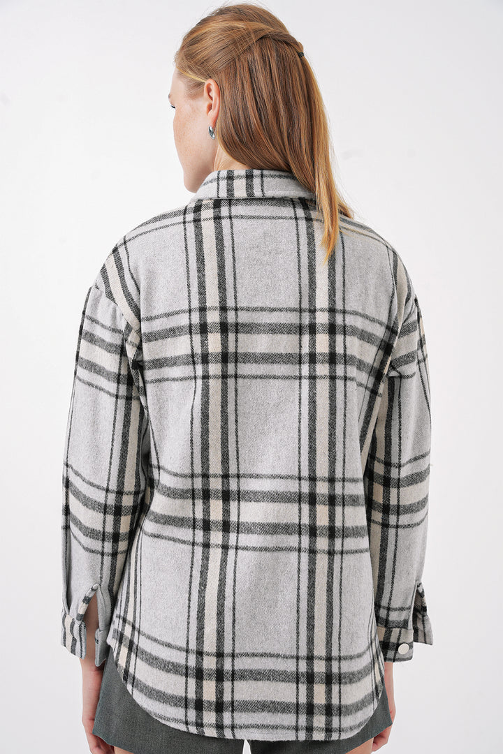 Bigdart 3854 Chemise à carreaux à double poche - Gris clair