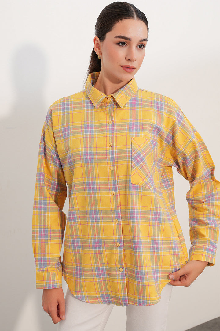 Bigdart Chemise à carreaux à double poche 3854 - Moutarde
