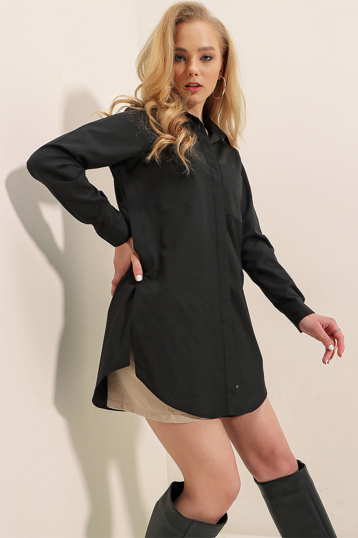Bigdart 3879 Chemisier oversize avec poches - Noir