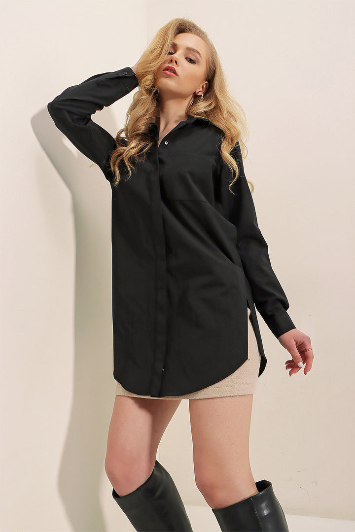 Bigdart 3879 Chemisier oversize avec poches - Noir