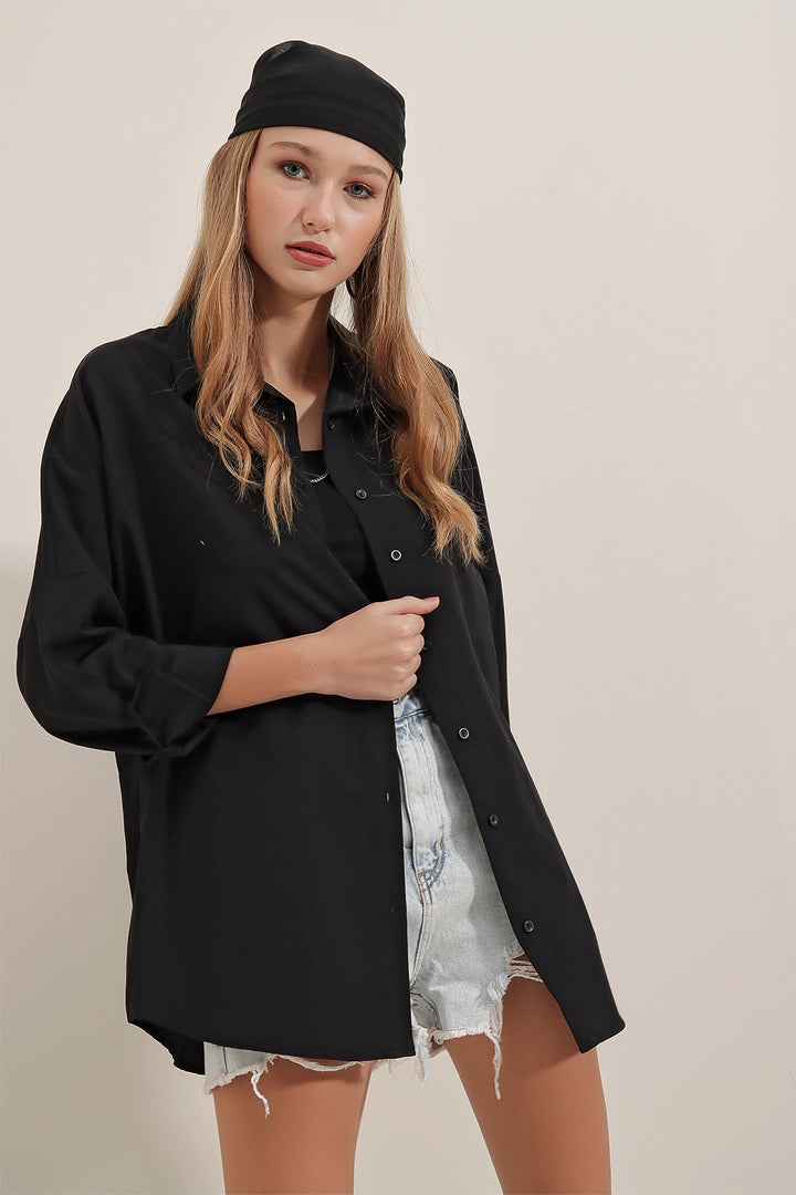 Bigdart Chemise basique longue oversize noire pour femme 3900 - si̇yah