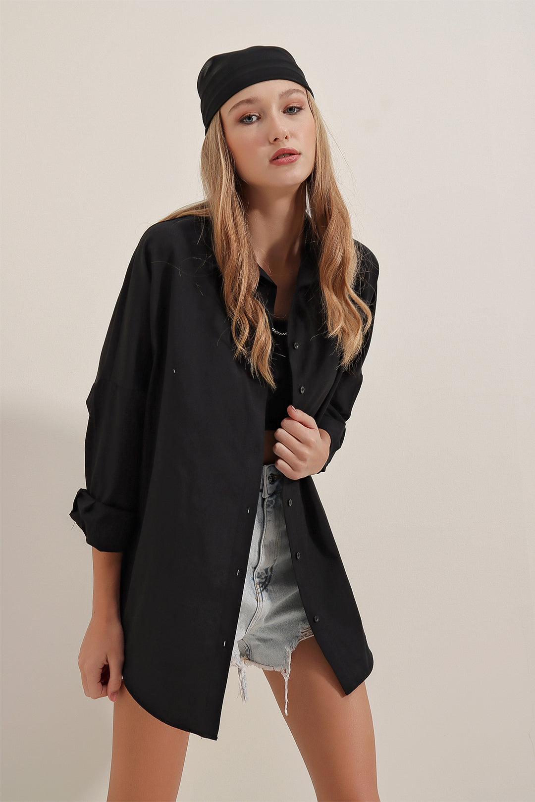 Bigdart Chemise basique longue oversize noire pour femme 3900 - si̇yah