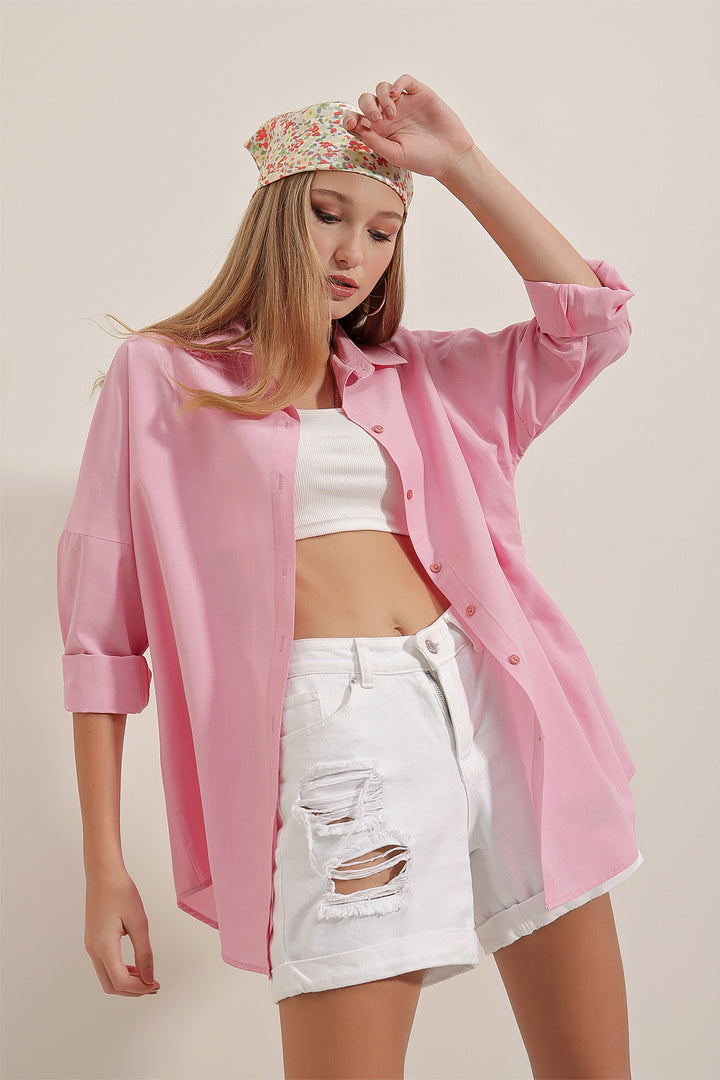 Bigdart 3900 Oversized Long Basic Shirt - Pink