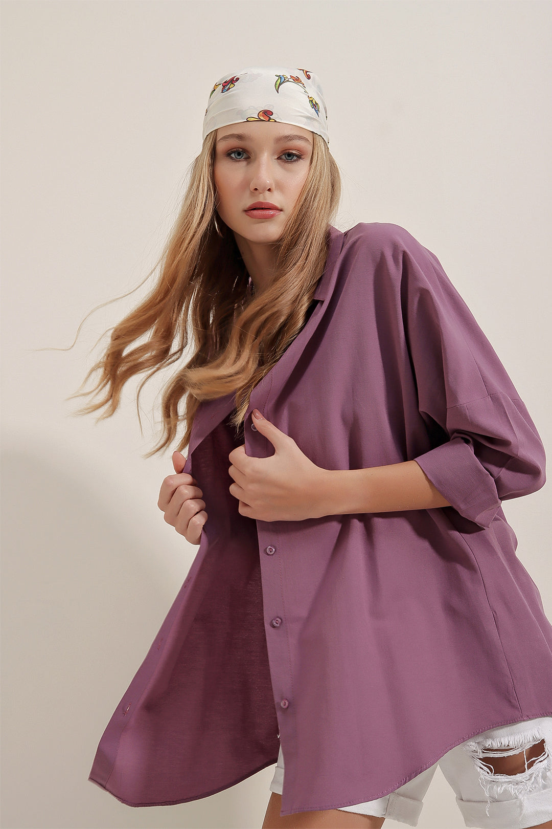 Bigdart 3900 Chemise Longue Basique Oversize - Violet foncé
