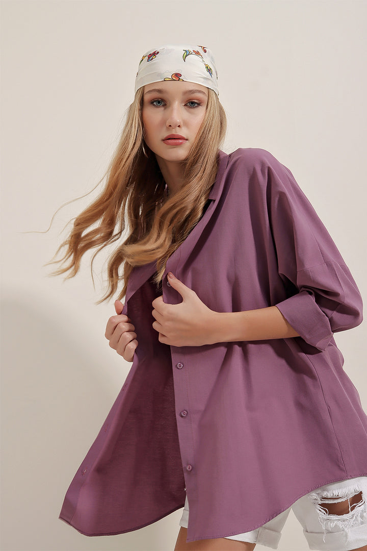 Bigdart 3900 Chemise Longue Basique Oversize - Violet foncé