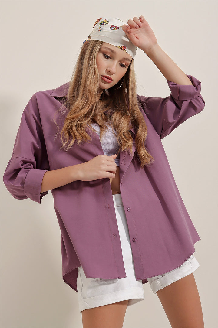 Bigdart 3900 Chemise Longue Basique Oversize - Violet foncé