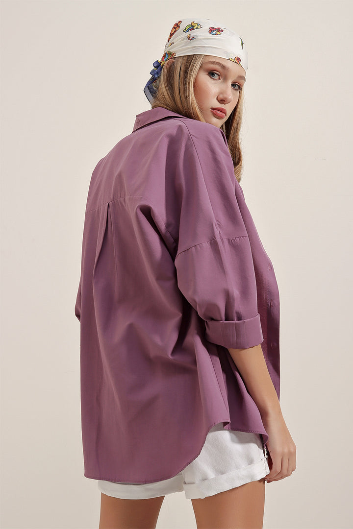 Bigdart 3900 Chemise Longue Basique Oversize - Violet foncé